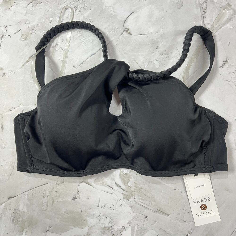 NEW Shade & Shore Bandeau Bikini Top 34A Black Braided Strap Lined TARGET NWT